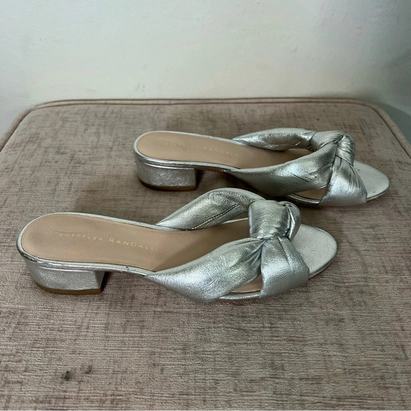 Loeffler Randall Silver Bow Knotted Slip On Leather Block Heel Sandals Sz 5 - Picture 4 of 9
